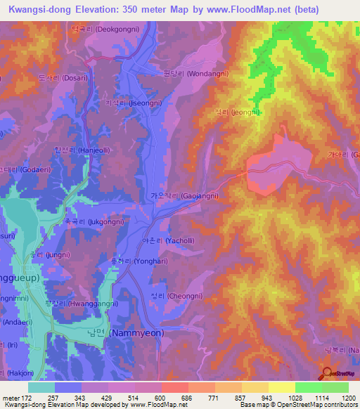 Kwangsi-dong,South Korea Elevation Map