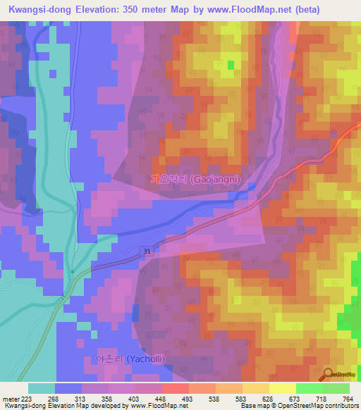 Kwangsi-dong,South Korea Elevation Map