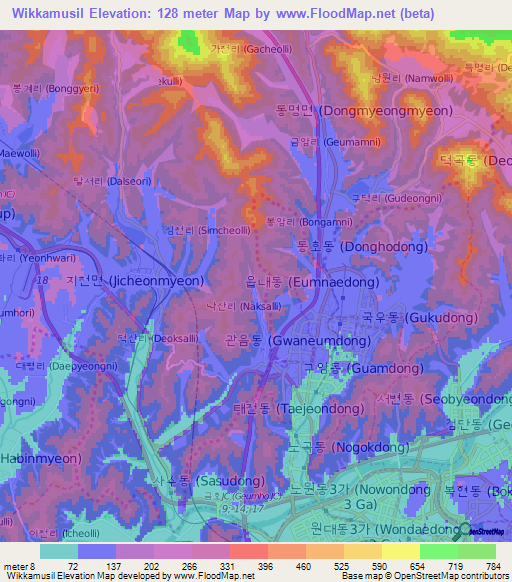 Wikkamusil,South Korea Elevation Map