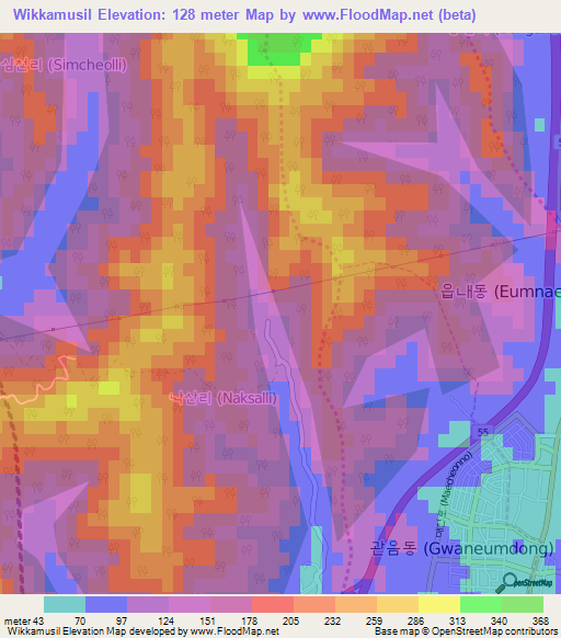 Wikkamusil,South Korea Elevation Map