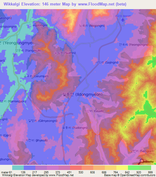 Wikkalgi,South Korea Elevation Map