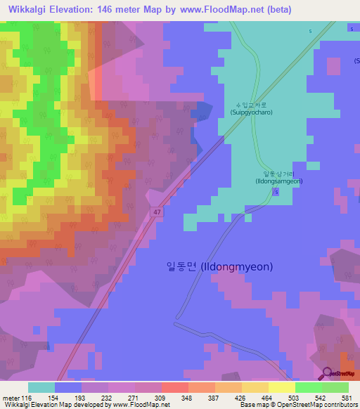 Wikkalgi,South Korea Elevation Map