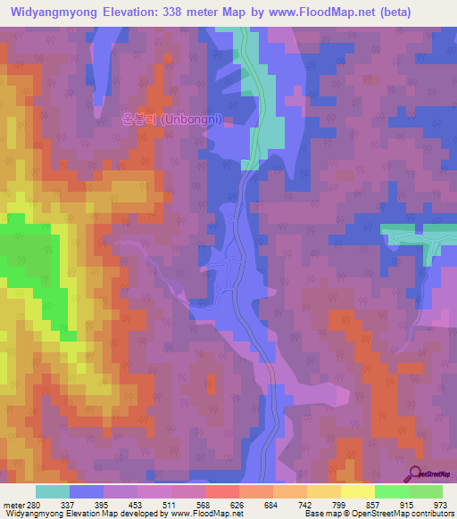 Widyangmyong,South Korea Elevation Map