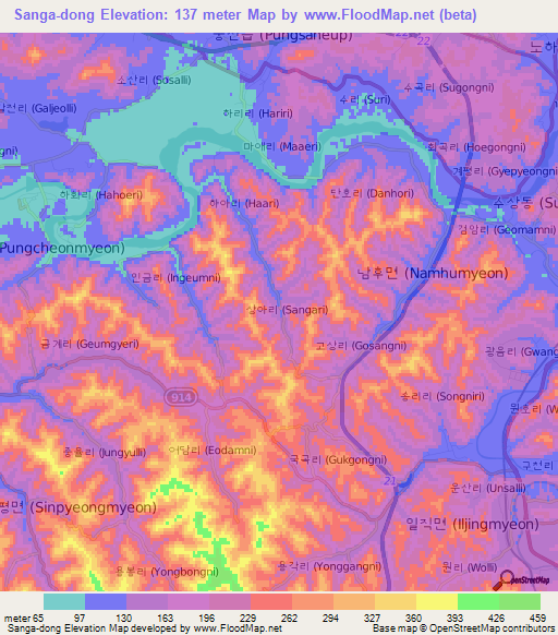 Sanga-dong,South Korea Elevation Map