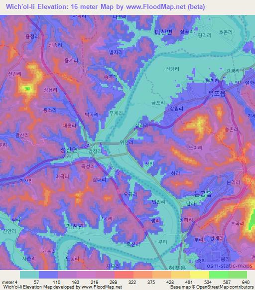 Wich'ol-li,South Korea Elevation Map