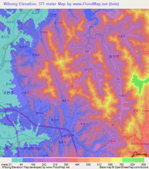 Wibong,South Korea Elevation Map