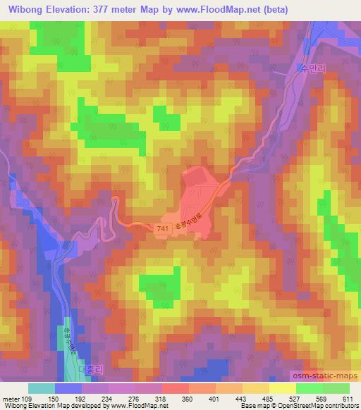 Wibong,South Korea Elevation Map