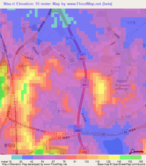 Wau-ri,South Korea Elevation Map