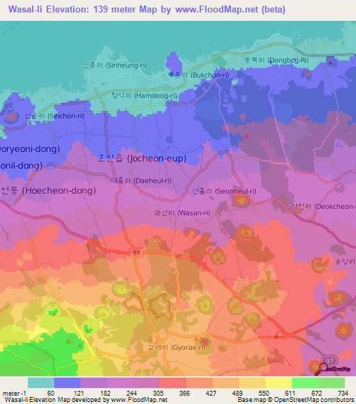 Wasal-li,South Korea Elevation Map