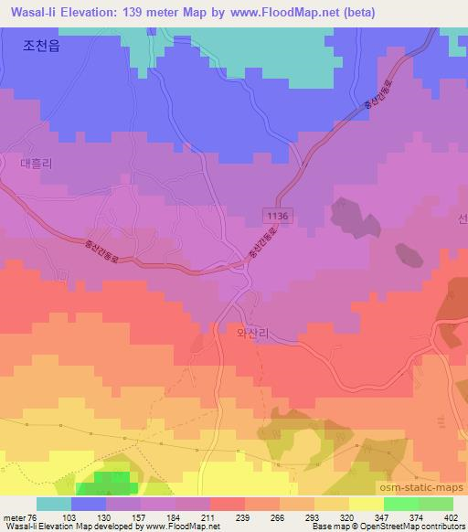 Wasal-li,South Korea Elevation Map