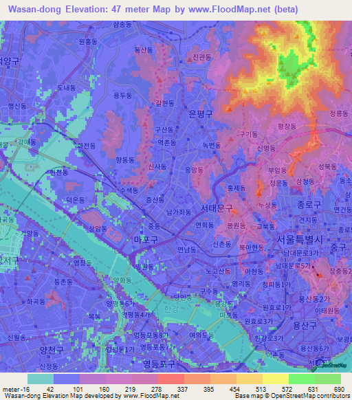 Wasan-dong,South Korea Elevation Map