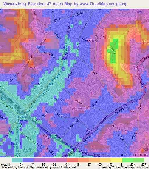 Wasan-dong,South Korea Elevation Map