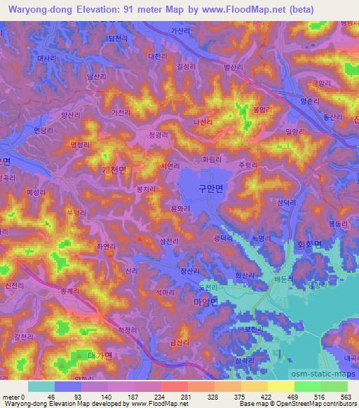 Waryong-dong,South Korea Elevation Map