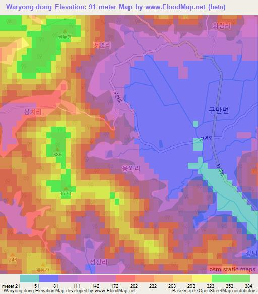 Waryong-dong,South Korea Elevation Map