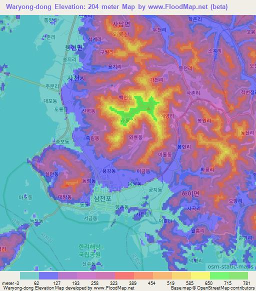 Waryong-dong,South Korea Elevation Map