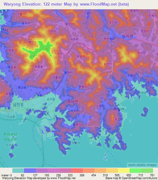 Waryong,South Korea Elevation Map