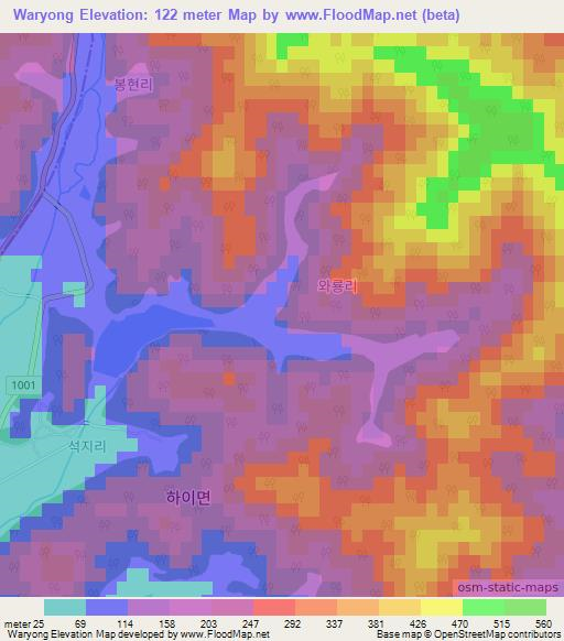 Waryong,South Korea Elevation Map