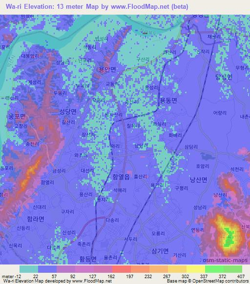 Wa-ri,South Korea Elevation Map