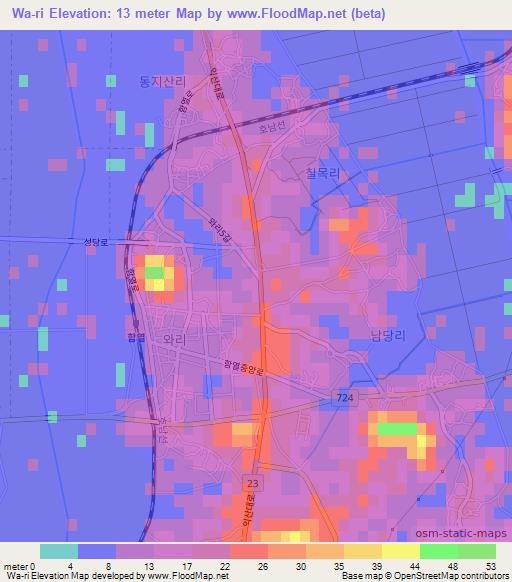 Wa-ri,South Korea Elevation Map