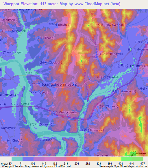 Waeppot,South Korea Elevation Map