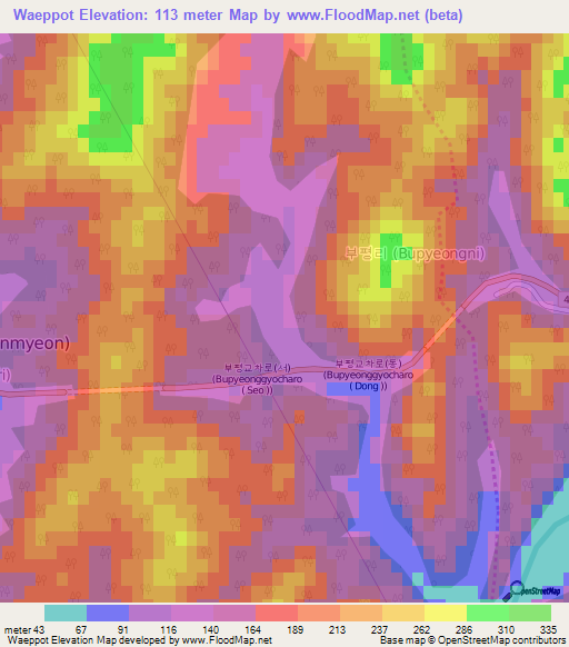 Waeppot,South Korea Elevation Map