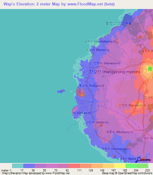 Wap'o,South Korea Elevation Map