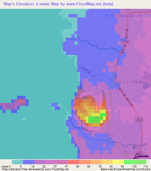 Wap'o,South Korea Elevation Map