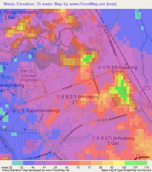 Wanju,South Korea Elevation Map