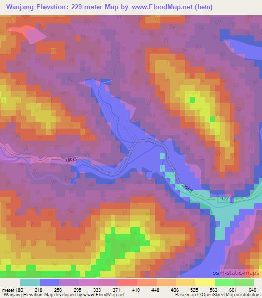 Wanjang,South Korea Elevation Map