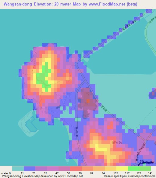 Wangsan-dong,South Korea Elevation Map