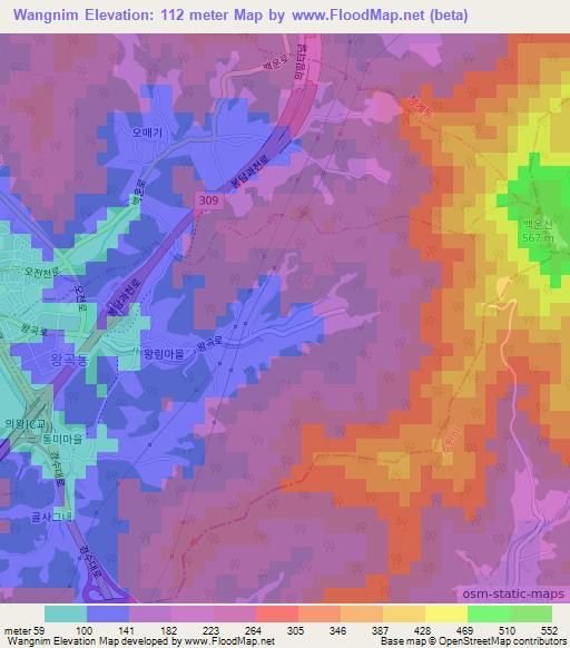 Wangnim,South Korea Elevation Map