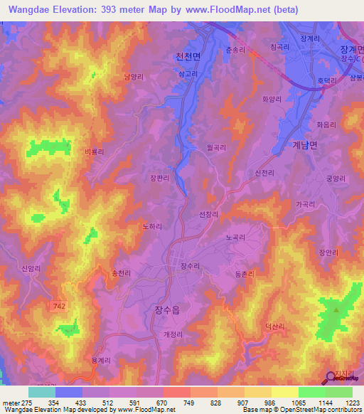 Wangdae,South Korea Elevation Map