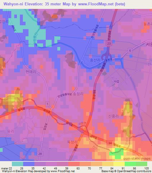 Wahyon-ni,South Korea Elevation Map