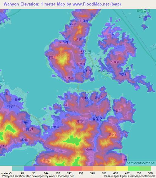 Wahyon,South Korea Elevation Map