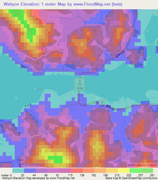 Wahyon,South Korea Elevation Map