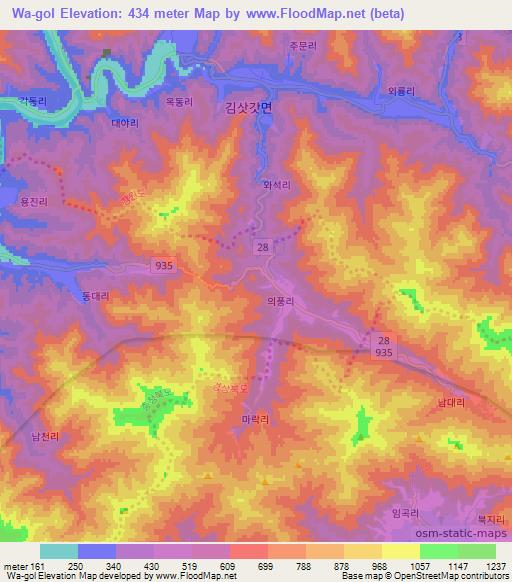 Wa-gol,South Korea Elevation Map