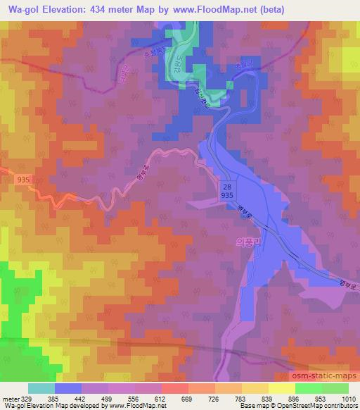 Wa-gol,South Korea Elevation Map