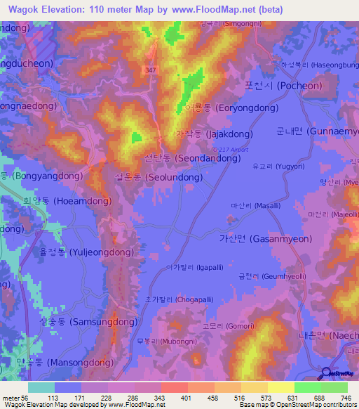 Wagok,South Korea Elevation Map