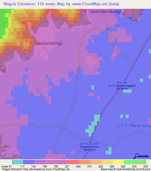 Wagok,South Korea Elevation Map