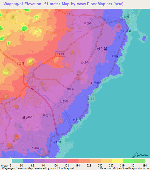 Wagang-ni,South Korea Elevation Map