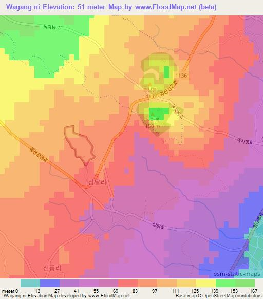 Wagang-ni,South Korea Elevation Map