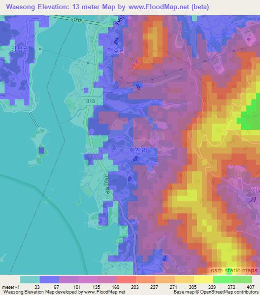 Waesong,South Korea Elevation Map