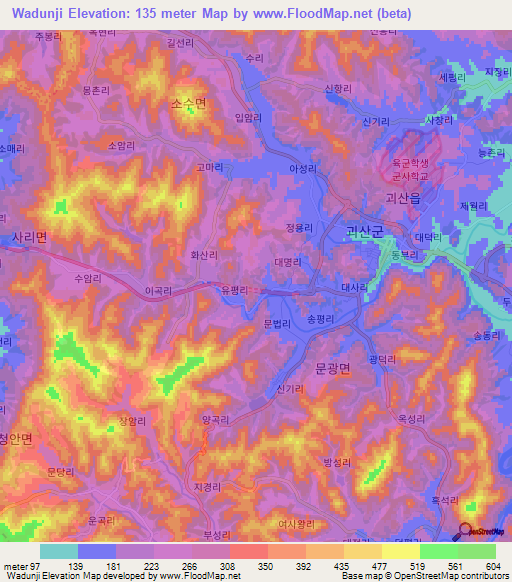 Wadunji,South Korea Elevation Map