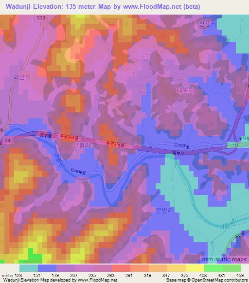 Wadunji,South Korea Elevation Map