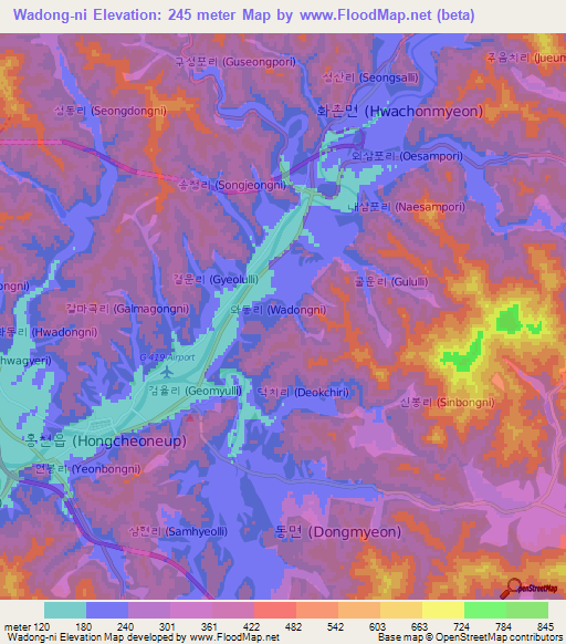 Wadong-ni,South Korea Elevation Map