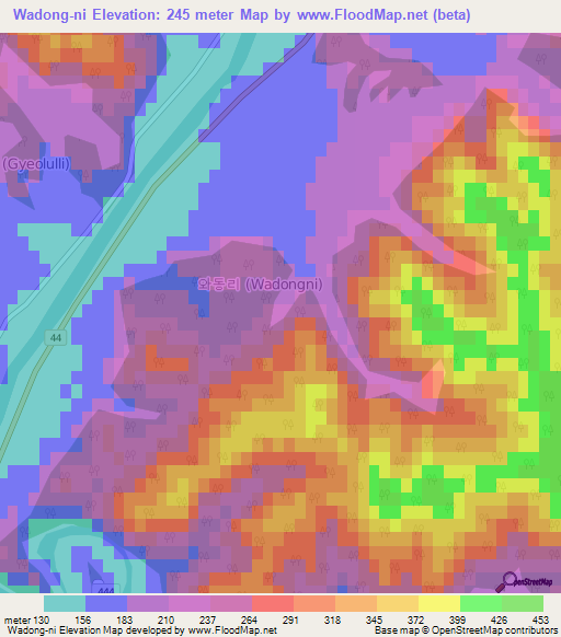 Wadong-ni,South Korea Elevation Map