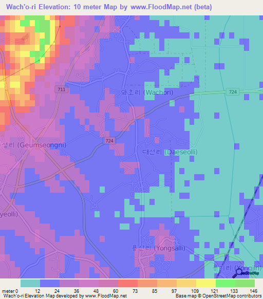 Wach'o-ri,South Korea Elevation Map