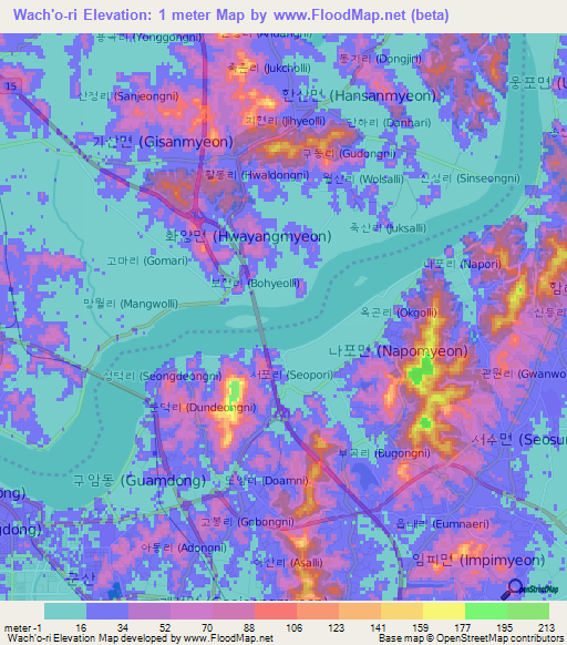 Wach'o-ri,South Korea Elevation Map