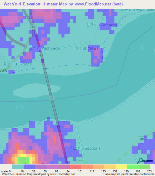 Wach'o-ri,South Korea Elevation Map