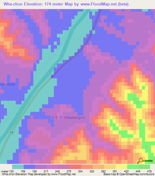 Wha-chon,South Korea Elevation Map